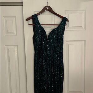 Lulu's Dark Green Sequin Prom Dress